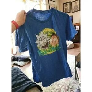 Mens Rick & Morty Large Short Sleeve Royal Blue T-Shirt